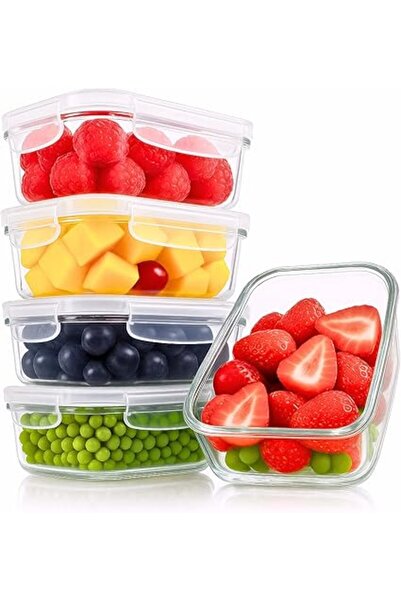 Generic Mimelon® |5 Pack, 1050ML| Glass Meal Prep Containers, Airtight Glass Food Storage Containers with L
