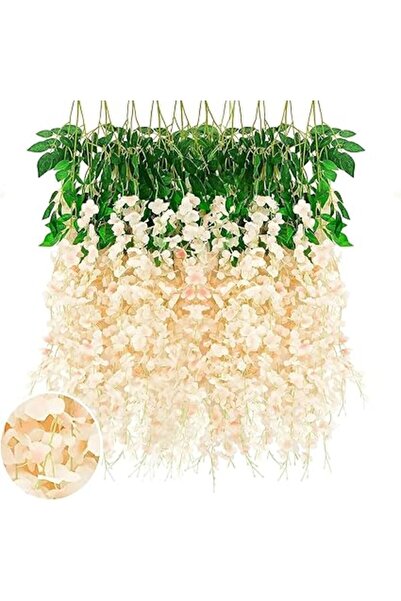 Generic GHAKKE 24 قطعة من خيوط زهور الوستارية الصناعية المعلقة، إكليل معلق من نبات الوستارية المتسلق لحفلات الزفاف