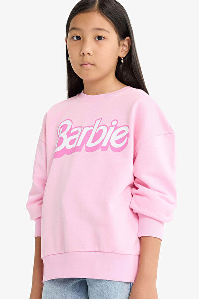 DeFacto Barbie supradimensionat guler rotund Roz pentru fete Swea tricou F109...