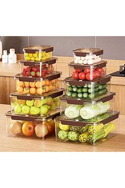 Generic ١٠ حاويات تخزين كبيرة للثلاجة بأغطية من بريميفاي | حاويات بلاستيكية محكمة الإغلاق عالية الجودة