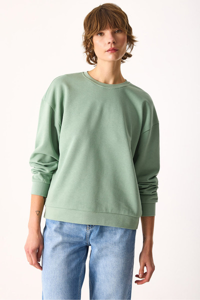 VENA Rhona Crew Neck Regular Fit 3 Thread Sweatshirt-Ada Tea
