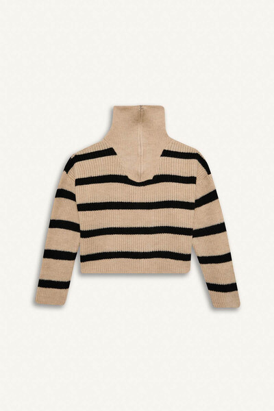 DeFacto Pulover pentru fete, cu guler în picioare, cu fermoar, cu dungi C9664...