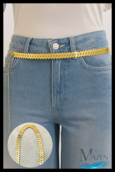 MAZEN Золотий ремінь з риб'ячою спинкою для жінок | Повсякденний та святковий...