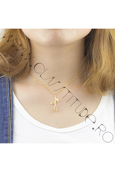 KESNUP Αλυσίδα από κράμα αλουμινίου με μενταγιόν από λουλούδι τριαντάφυλλο σε χρυσό