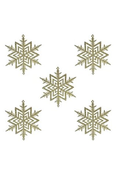 Jumbo Set Ornamente Brad de Craciun Fulgi Bej cu Glitter 10 cm - 5 buc