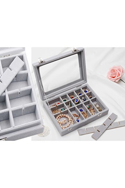 POLO SHOP Elegant jewelry box, velvet, glass, 24 compartments