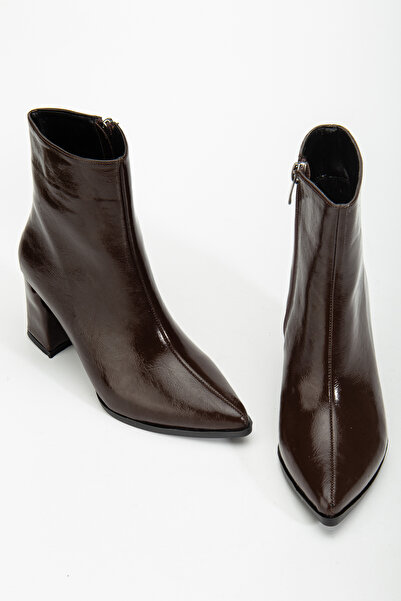 LEMUES SHOES Kadın Kısa Yandan Fermuarlı Topuklu Kahverengi Ayakkabı