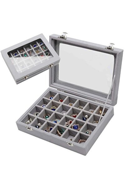 POLO SHOP Elegant jewelry box, velvet, glass, 24 compartments