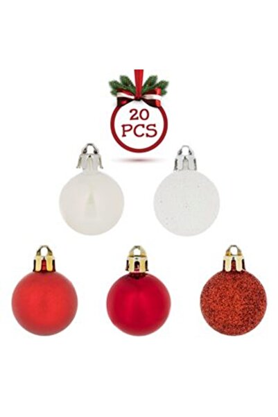 BAMI NETWORK Set of Christmas Candy Red White Iridescent Glitter Globes Ø3cm - 20pcs