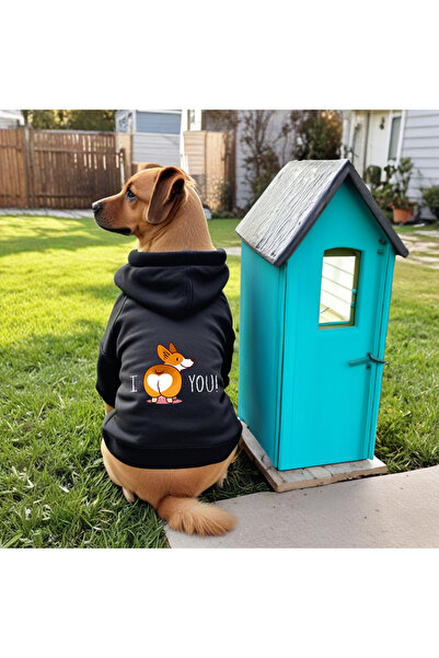 petite pati Siyah Baskılı Köpek Sweatshirt | Kapşonlu, Şardonlu Kumaş, Kışlık Köpek Kıyafeti