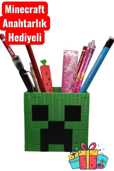 Uzman3D Minecraft Kalemlik (4 Bölmeli) / Minecraft Anahtarlık Hediyeli