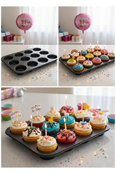 Emal Home قالب كيك مافن مكون من 12 قطعة - قالب خبز متين متعدد الأغراض