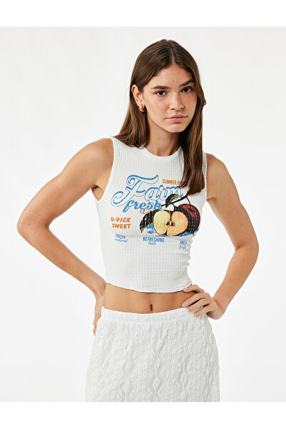 Koton Meyve Baskılı Kolsuz Slim Fit Bisiklet Yaka Crop Bluz