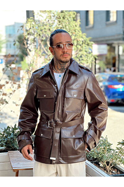 manch collection Δερμάτινο μπουφάν Safari καφέ