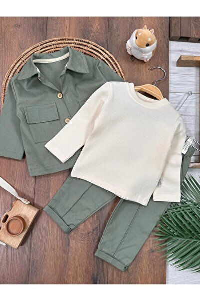 Childona Baby Kids Lycra Gabardine Suit with Snap Fasteners on the Shoulders, Long Sleeves, Badi 3-Piece Baby Boy Suit