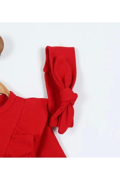 TAHA BEBE Saç Bantlı Kız Bebek Uzunkollu Çıtçıtlı Elbise