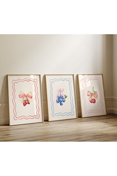 POSTER (ÇERÇEVESİZ) çilek blueberry cherry 3lü minimal seti