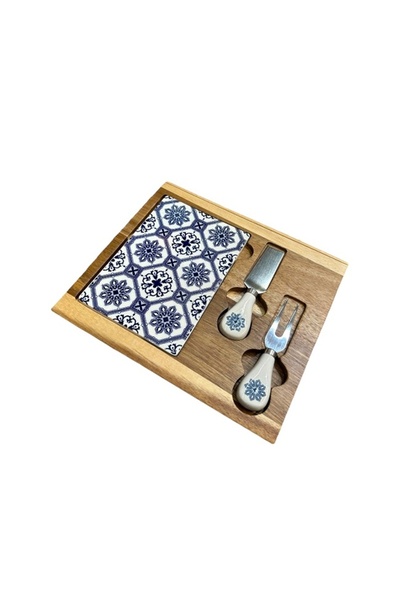 velve Set Gourmet Branzeturi, din ceramica, tocator si 2 ustensile, 25x22 cm