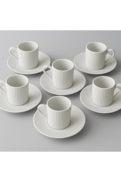 Noah Exclusive 6 Piece Coffee Cup Set -70 ml Modern White Porcelain-Stripe