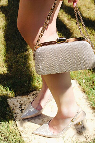 Akçetin Moda Women's Short Heel Special Production Evening Dress Shoes and Bag Set