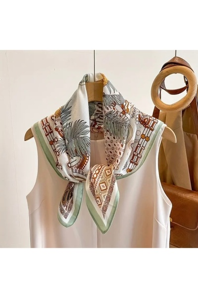 Accessories Hei Light Green Patterned Stylish Silk Look Square Scarf Foulard Women's Accessory