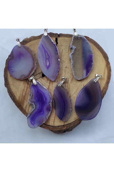 Fattum Otantik Büyük Boy Plaka Mor Akik Taşı Kolye Ucu