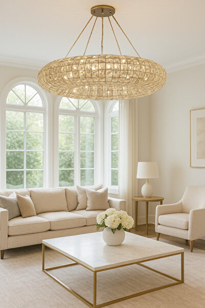 bestof tasarım Lotus Kristal Taşlı Krom Avize Salon - Hol - Yatak Odası