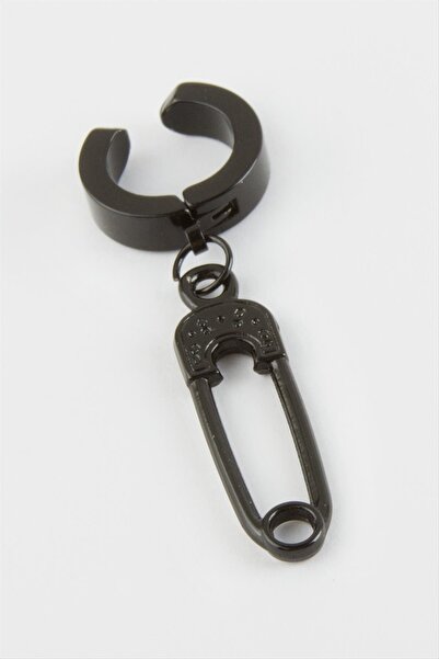 Lynare Sıkıştırmalı Deliksiz Çatallı İğne Figürlü Sallantılı Erkek Kadın Unisex Çelik Siyah Küpe 1 Adet