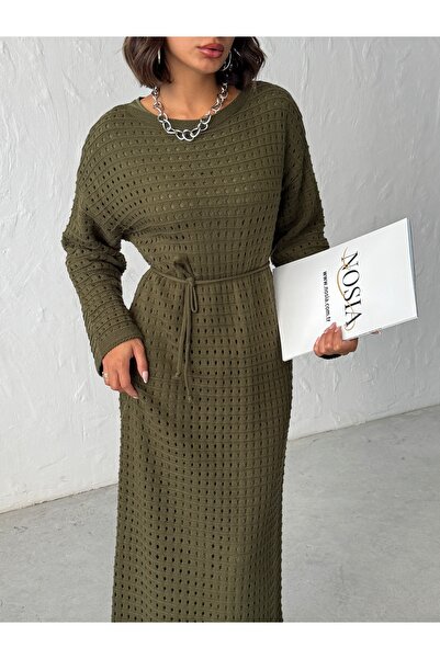 Nosia Women's Lined Belted Long Knit Dress