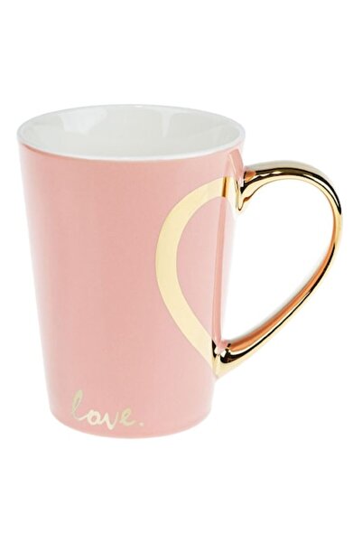 SHOPIENS Cană ceramică New Bone Shopiens® roz cu mâner auriu în formă de inim...