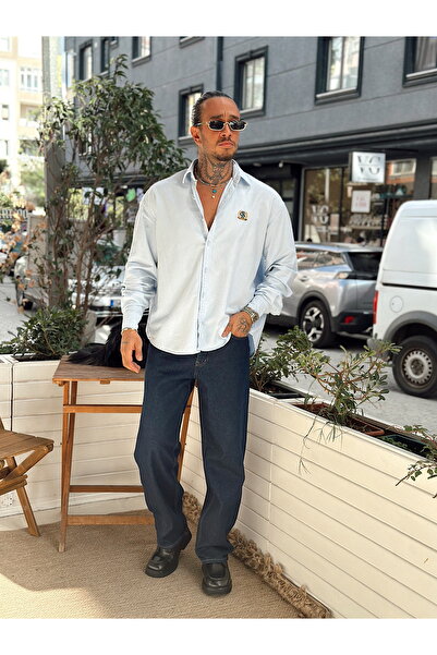 manch collection Oxford Göğüs Nakışlı Gömlek Mavi