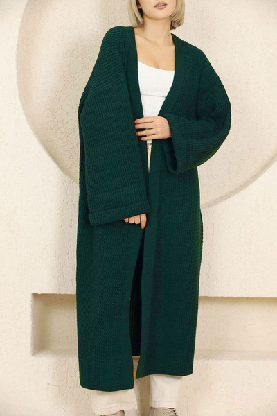 bacc كارديجان نسائي طويل بأكمام مزدوجة باللون الأخضر الزمردي BCES-253000