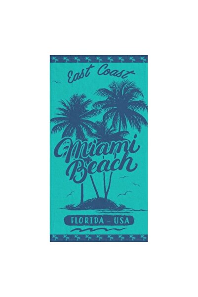 SHOPIENS Cotton Beach Towel Shopiens®, Turquoise with Miami Beach Pattern, 150 x 75 cm