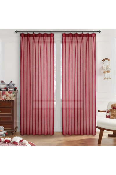 OEM Perdele transparente din dantelă roșie 245x140 cm, set de 2 bucăți