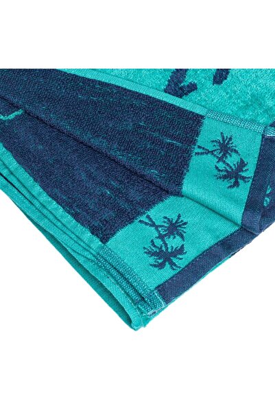 SHOPIENS Cotton Beach Towel Shopiens®, Turquoise with Miami Beach Pattern, 150 x 75 cm