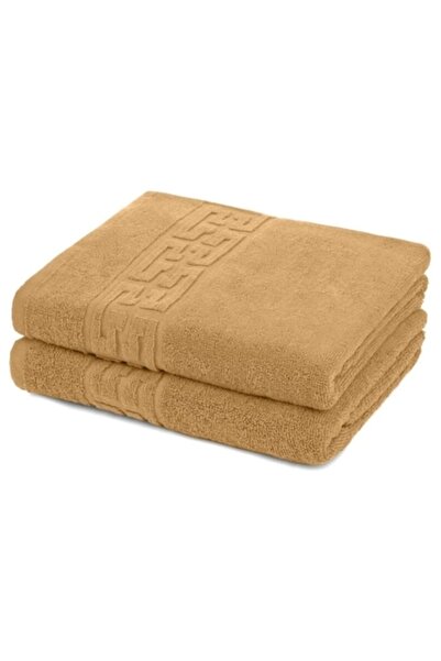 OEM Set 2 hand towels, Cotton, Greek Border, 500g/m², 30x50cm, Brown