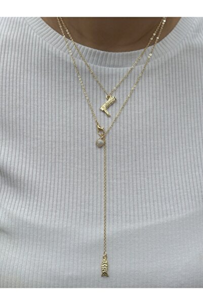 Luz De Viento 2'li Kovboy Dekolte Charm Gold Kolye Set