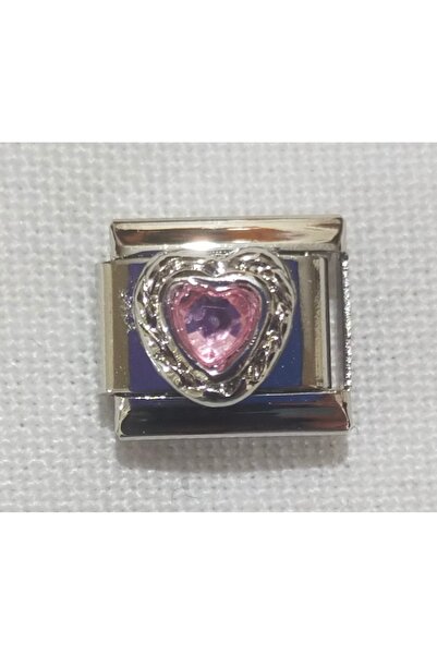SATIYU BUTİK Heart Pink Stone Charm – Stainless Steel Compatible with Italian Bracelet