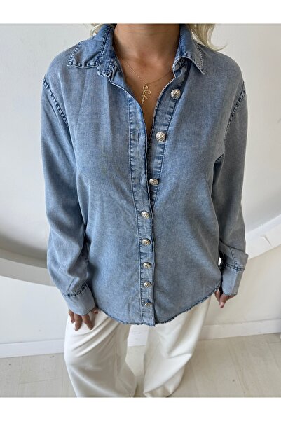 Nsade Ensade Wide Cuff Stone Button Denim Shirt