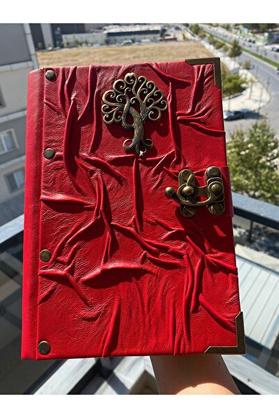 DURKHEİM Hayat Ağacı Figürlü Kilitli %100 Deri El Yapımı Ajanda | Hatıra | An...