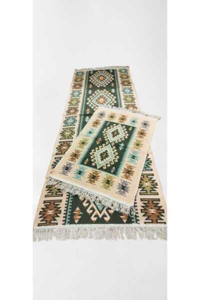 OMS Traditional Woven Rug, Double-Sided 60×120 cm, Green Diamond Pattern