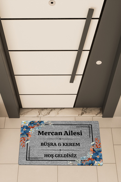 Dormot Yüksek Kaliteli Dijital Baskı Gri, Kişiye Özel, Çerçeveli Mavi Çiçek t...