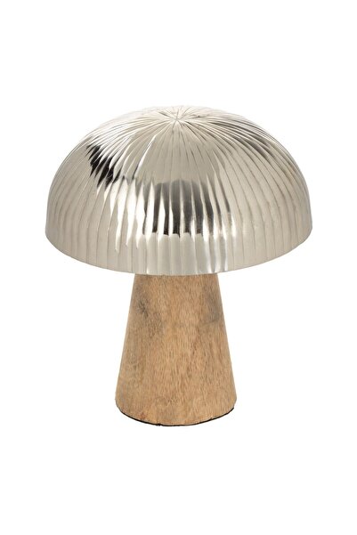 OEM Decoratiune de Masa Ciuperca din Lemn Argintie Maro Ø10.5x10.5 centimetri