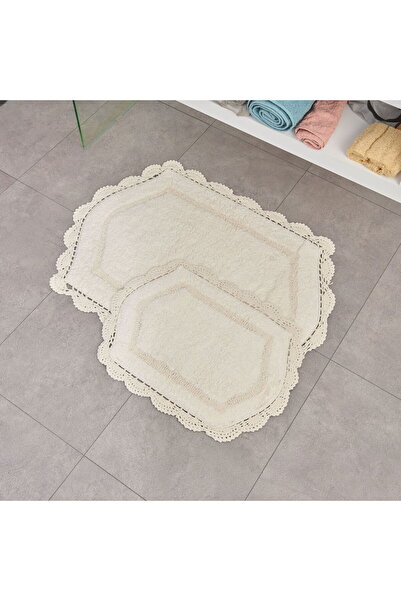 KUT FLY سجادة حمام من الدانتيل الناعم - إكرو - 40x60 سم + 60x90 سم