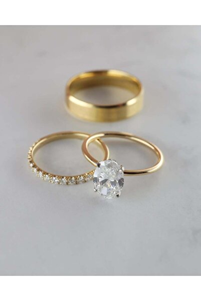 Laboratuvar Pırlantası Lp 14 ayar altın kaplama tamtur , alyans ve oval tektaş yüzük