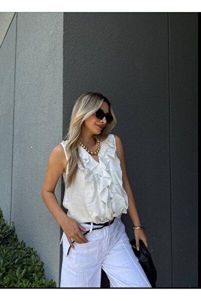 Viz10 Fırfır Detay Kısa Kol Bluz