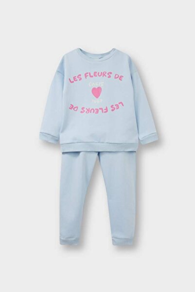 DeFacto Kız Bebek 2'li Takım Baskılı İçi Yumuşak Tüylü Sweatshirt Eşofman Altı (25 WN)