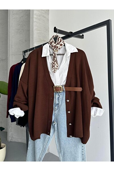 FERZOLAİO Brown Cardigan with Gold Buttons