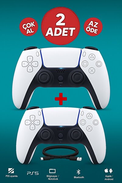 NEFFO 2 Adet PS5 Oyun Kolu PlayStation 5 İle Tam Uyumlu Muadil Joystick (Logo...