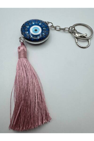 Herşey Nota Ecru Tassel Keychain with Evil Eye Figure – Elegant and Protective Gift Design